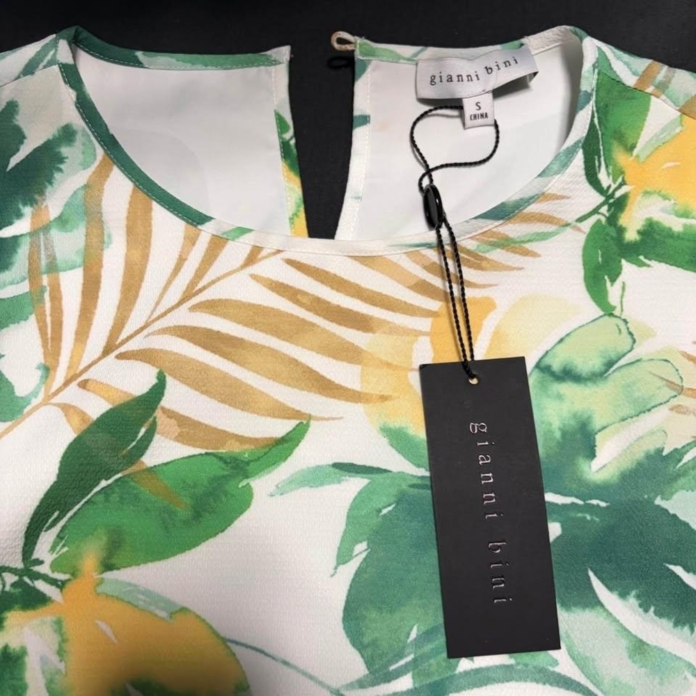NWT Gianni Bini Small Tropical Print Belted Mini Dress Long Sleeve Women's - Picture 3 of 11